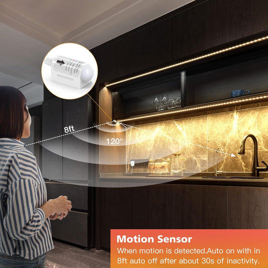 WOBANE 16.4ft Motion Sensor LED Strip with Remote,Warm White Tape Lighting