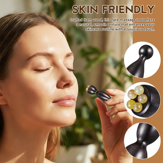 Wooden Facial Massager Stick for Women - Handheld Eye Massager Tool for Puffiness Relief and Skin Care Portable Face Sculpting Massage Tool for Circulation and Relaxation