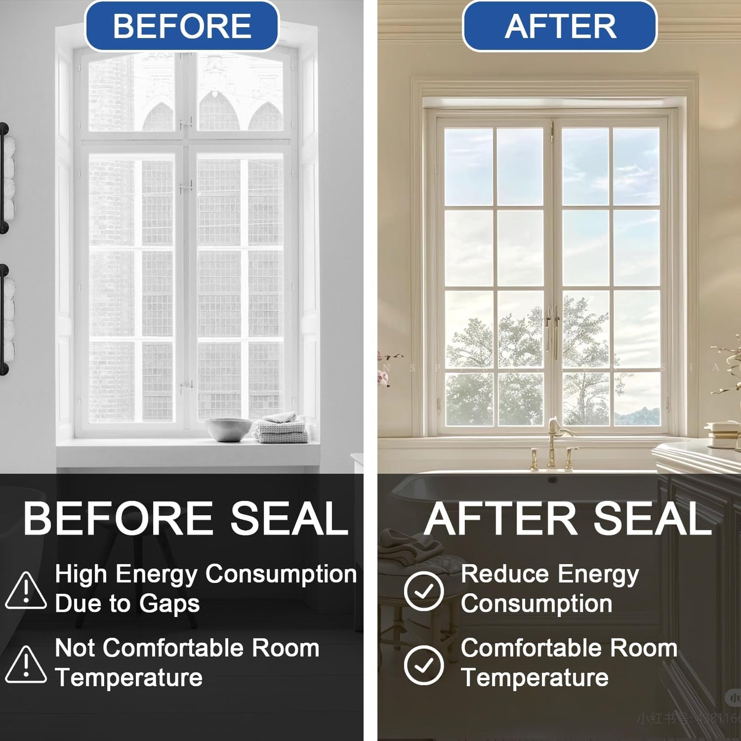 Window Sealing Tape 2 Inch x 33 FT Transparent Window Draft Insulation Residue-Free Clear Weather Stripping Caulk Tape Windproof Weatherproof Window Seal AC Units for Window Glass, Doors Gaps