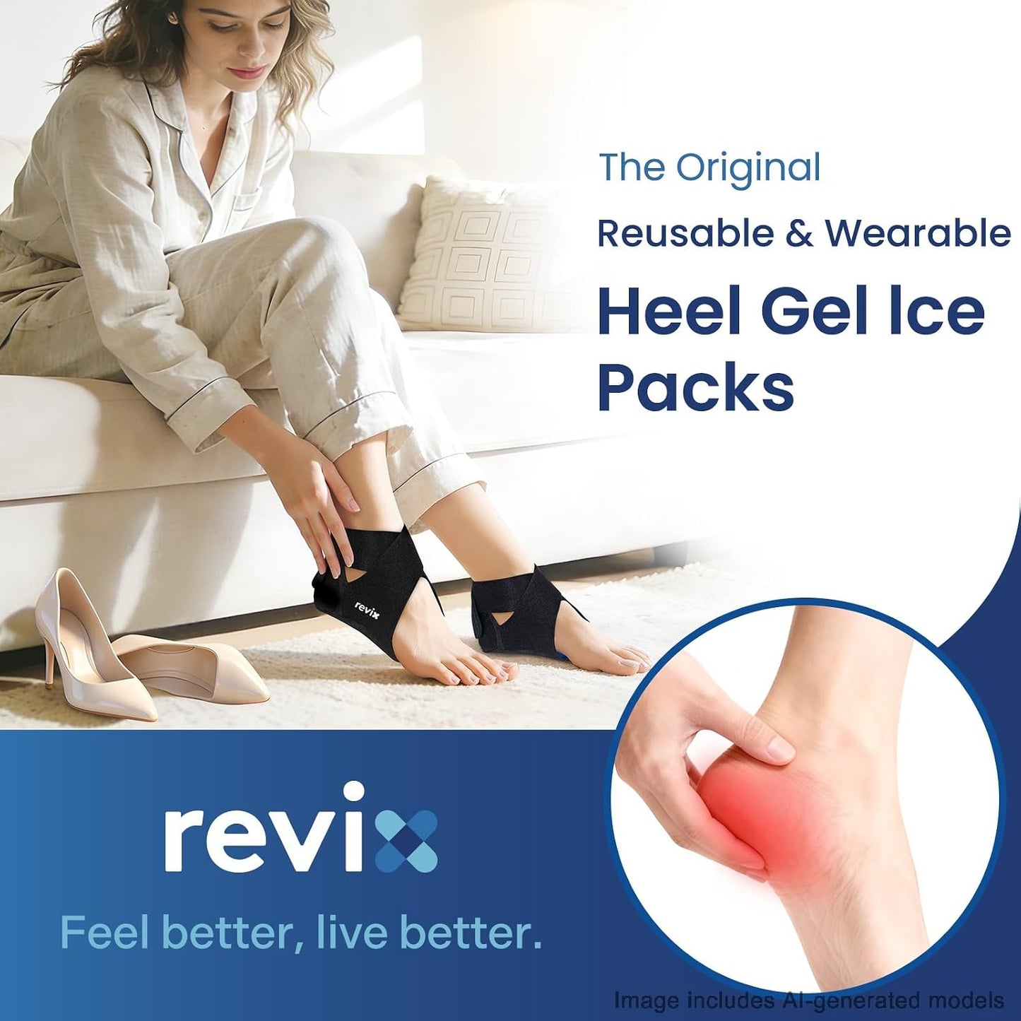 REVIX Heel Ice Pack Wrap for Plantar Fasciitis & Achilles Tendonitis, Gel