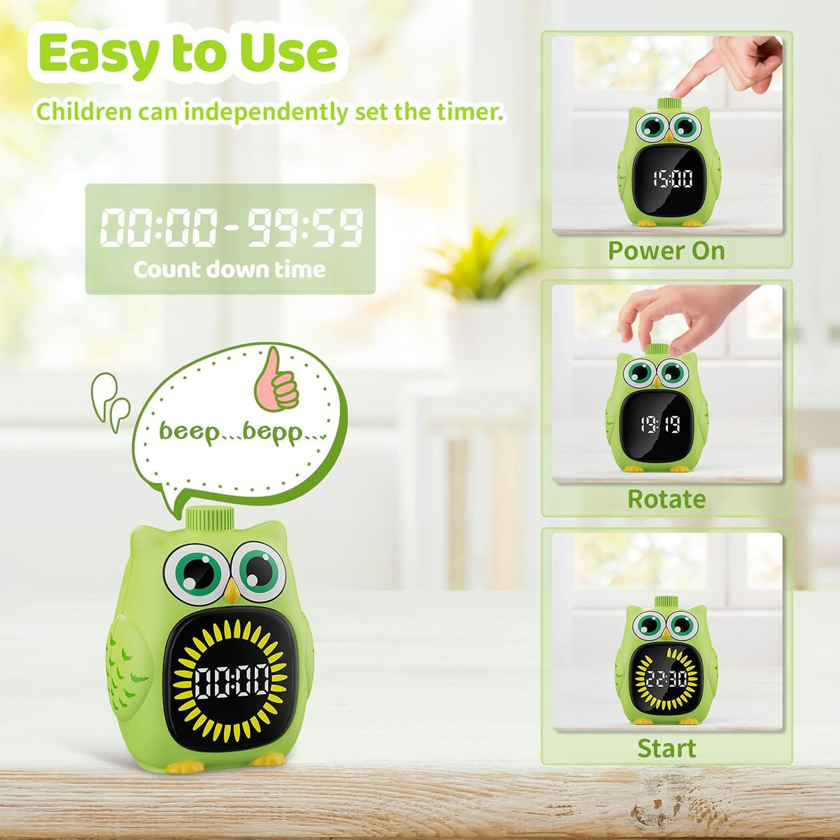 Visual Timer for Kids White Owl Kids Timer Visual 99 Minute Visual Countdown time for Classroom Home Silent Management Time with Pause for Studing Playing and Chores