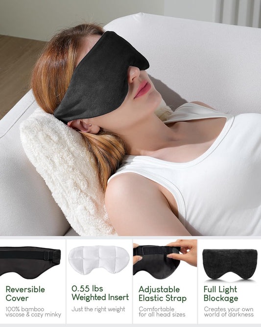Sivio Weighted Eye Mask for Sleeping, Blackout Sleep Mask for Women & Men | Cooling and Soft Reversible; Gentle Pressure Comfort; Heavy Blindfold for Airplane Travel, Nap, Meditation; Microwave; Grey