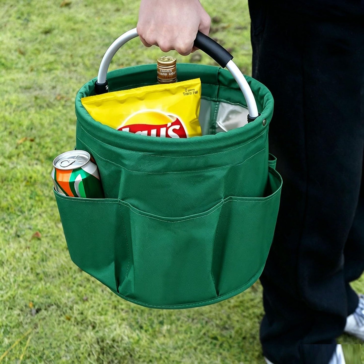 Cleaning Caddy with Handle,Cleaning Supplies 17L Foldable Storage Basket | Portable Multi Bucket Organiser Mop Bucket for Home Garden (Black)-11 x 11inches