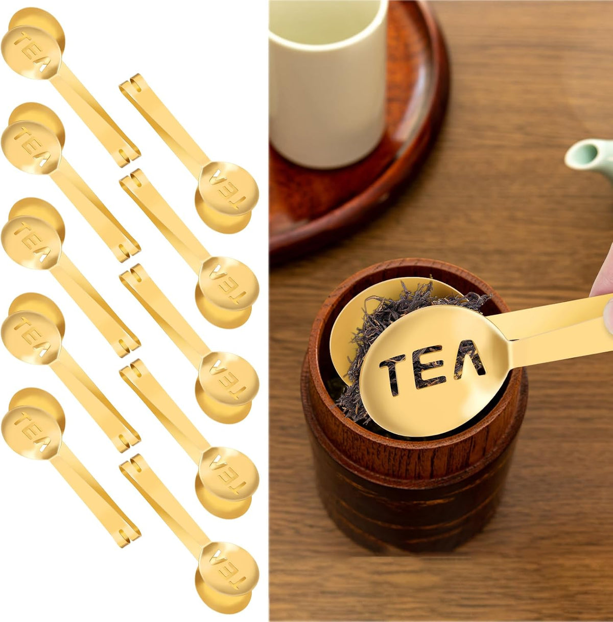 10Pcs Tea Bag Squeezer Tongs, Gold Tea Spoon for Loose Tea, Strainer Tongs Holder Round Tea Bag Clamp, Tea Filter Spoon Clamp Tea Strainer for Gripping Loosing Leaf,Ice cubeand Lemon Slice
