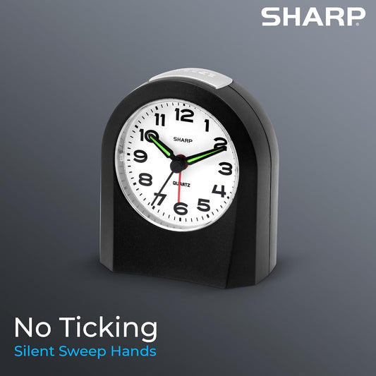 Sharp Battery-Powered Analog Alarm Clock, Silent Sweep, Snooze and Light