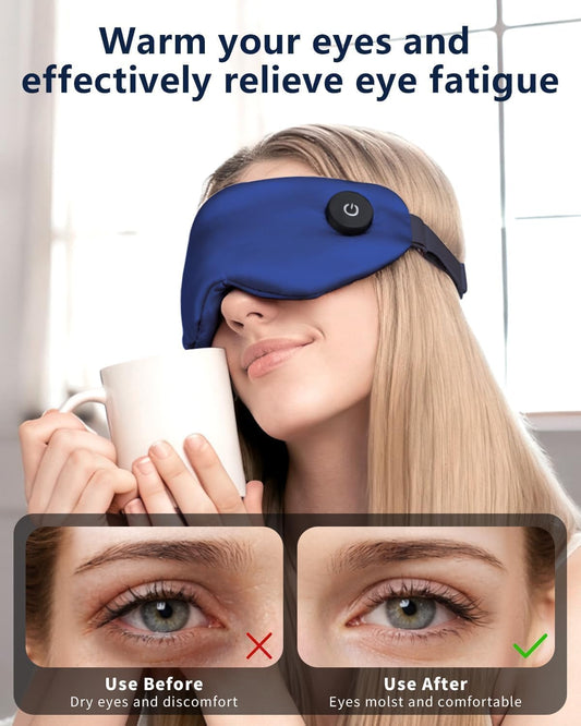 Heated Eye Mask for Dry Eyes, Cordless Sleep Mask with 3 Heat Levels | Graphene Heating, Warm Eye Compress, Auto Shut-off, Rechargeable, 100% Mulberry Silk, Washable, for Eye Relief