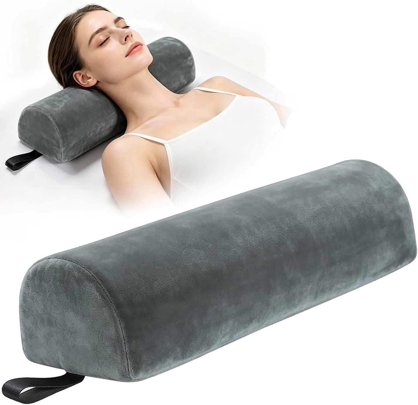 Noverlife Half Moon Bolster Pillow for Leg, 21 x 6 x 3 in PU Leather Semi Roll Massage Bolster Knee Support Pillow Pad, Water & Oil Proof D Shaped Cushion for Yoga Therapy Spa Sleep Physical Relief