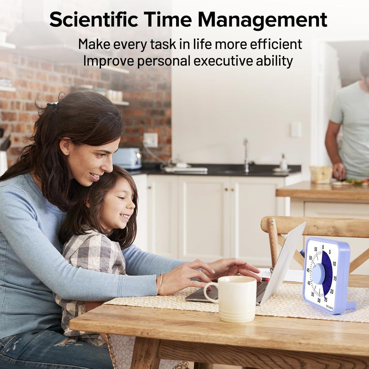 Secura 60-Minute Visual Countdown Timer, 7.5-Inch Oversize Classroom Visual Timer for Kids and Adults, Durable Mechanical Kitchen Timer Clock with Magnetic Backing (Dark Blue)