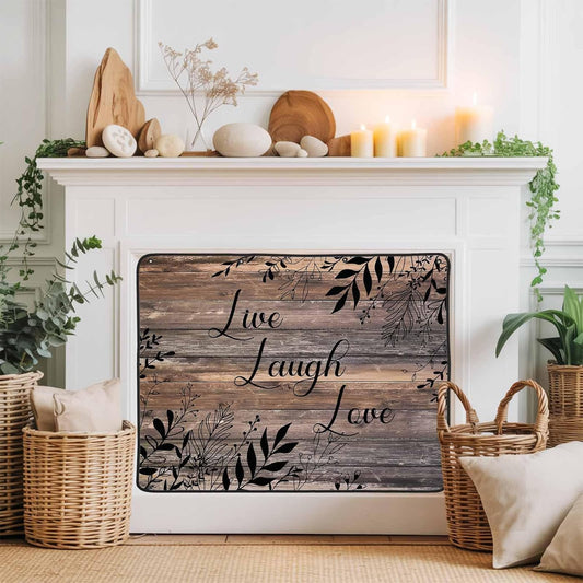 Magnetic Fireplace Cover Brown Rustic Wood Grain Fireplace Screen Decorative Leaves Laugh Love Insulation Fireplace Blocker Blanket Save Energy Fireplace Draft Stopper Covers for Living Room 36x30