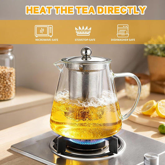 Glass Teapot with Stainless Steel Infuser, Borosilicate Glass Tea Maker, Stovetop Safe (550ML)