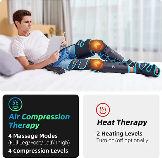 Leg Massager with Air Compression & Heat, Calf & Foot Massager for Circulation and Pain, Compression Boots with Video Wearing Guide, Update Controller with 6 Modes & 3 Heating Levels, Gift for Mom