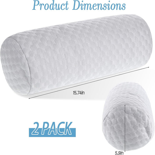 2 Pack Cooling Neck Roll Pillow Memory Foam Round Cylinder Bolster Cervical Round Support Pillow with Washable Breathable Cover for Sleeping Pain Relief