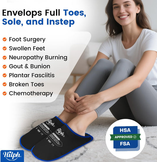 Hilph Foot Ice Pack Slippers, 1 Pair Ice Pack for Feet & Toes Pain Relief | Reusable Hot Cold Therapy for Plantar Fasciitis, Gout, Bunions, Neuropathy Relief, Surgery Recovery, HSA Eligible FSA, Blue