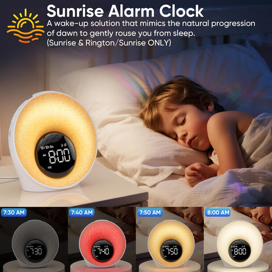AFEXOA Sunrise Alarm Clock with Wake Up Light & White Noise Machine | 30 Soothing Sounds, 8 Color Dimmable Night Light, Dual Alarm Clocks for Bedroom Heavy Sleepers/Adults/Kids