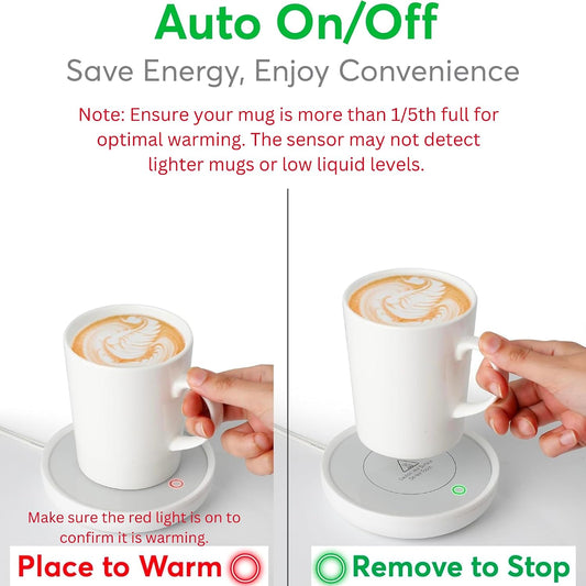 Coffee Mug Warmer with Auto Shut-Off – Compact 17W Cup Warmer for Desk with Gravity Switch – Electric Candle Warmer Plate for Jar Candles – Keeps Coffee, Tea & Drinks Warm – Safe & Durable (White)