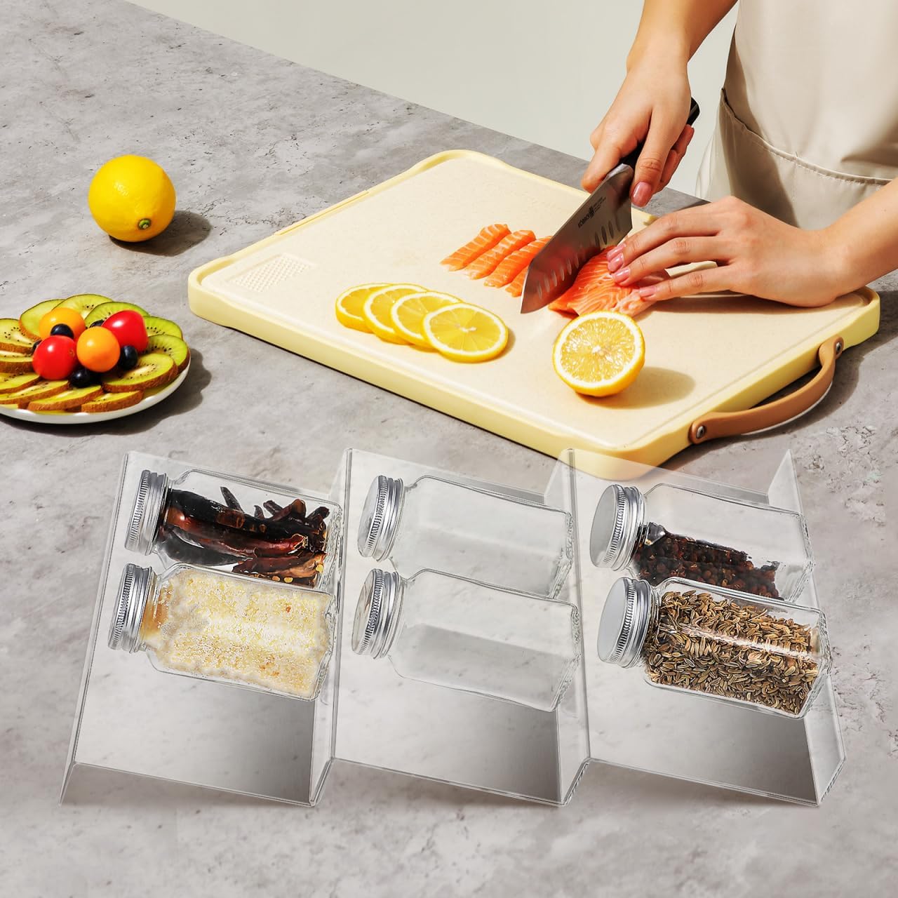 DECHOUS Spice Drawer Organizer: 4 Tier Expandable Clear Acrylic Spice Rack Organizer for Cabinet and Kitchen Drawer Insert - Seasoning Organizing Rack for Storage - 9" to 18" Adjustable