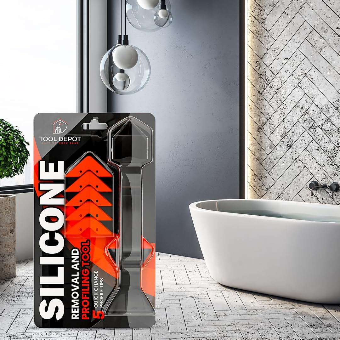 3 in 1 Caulking Tool with 6 Silicone Tips – Sealant Finishing & Caulk Remover, Stainless Steel Head, Mastic Remover & Angle Scraper for Bathroom, Kitchen, Floor, Window, Sink | 3-in-1 design: smooths, removes and scrapes in one tool