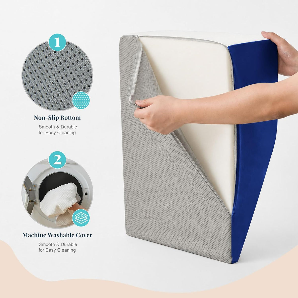 Yojoker Leg Elevation Pillow Blood Circulation, Memory Foam Wedge Pillow for Legs Swelling, Leg Elevation Pillows for After Surgery, Knee Wedge Pillow for Sleeping Back Hip Ankles Relief White/Grey