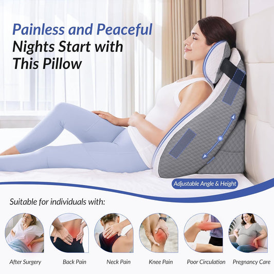 Adjustable Wedge Pillow Headboard Set for Sleeping & After Surgery | Ergonomic Reading Pillow for Sitting in Bed, Back Pain Relief & Leg Elevation, Bed Wedge with Premium Memory Foam, Soft Cover