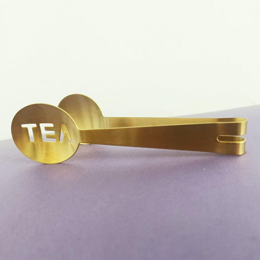 Golden Tea Bag Squeezer (Pack of 2), Stainless Steel Oval Tea Bag Squeezer Tongs, Tea Filter Clamp Tea Strainer Holder Clip, Suitable for Gripping Ice Cube, Sugar and Lemon Slice