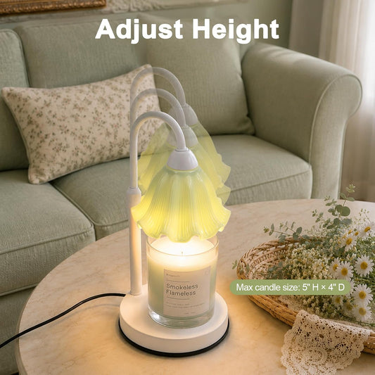 Candle Warmer Lamp with Timer, Modern Farmhouse Candle Warmer for jar Candles, Electric Wax Warmer, Includes 2 Bulbs, Housewarming, Birthday Gift for Women, Mom - White Pleated