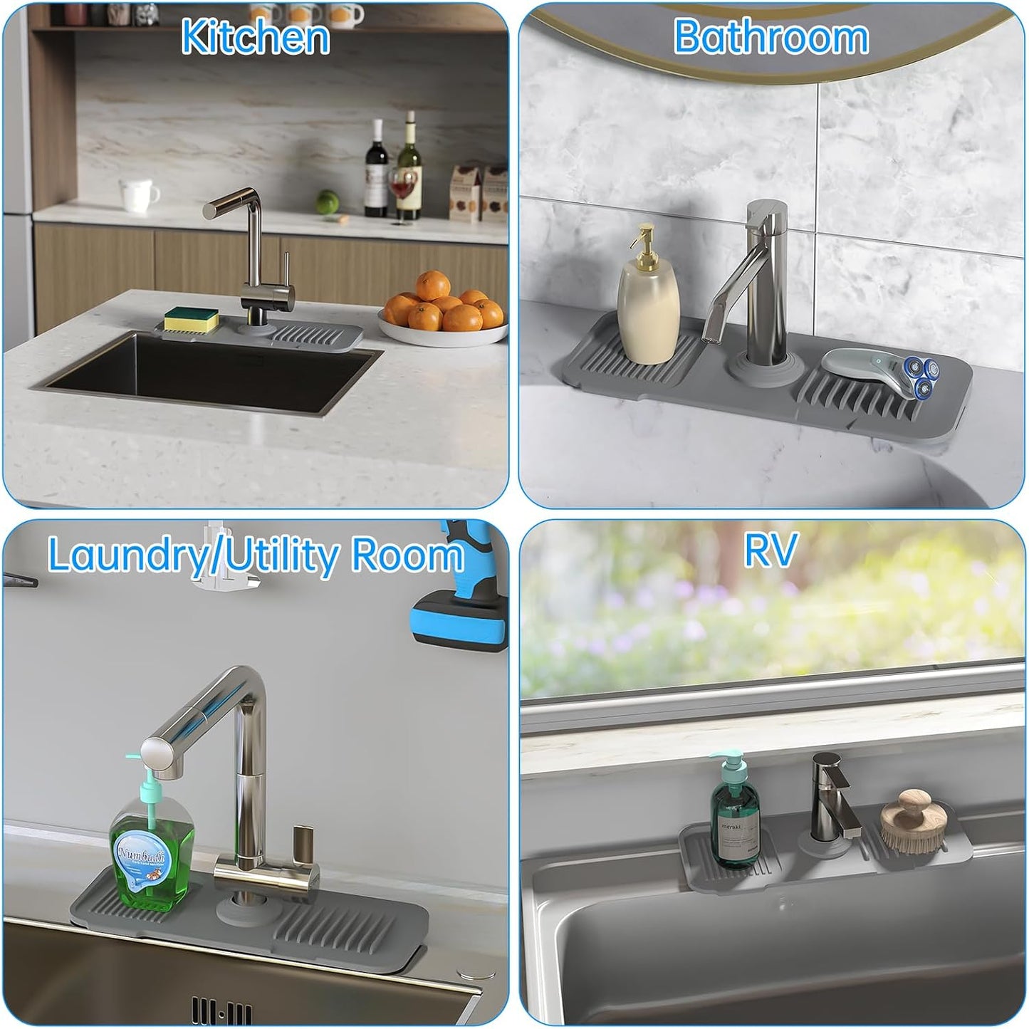 NiHome Silicone Faucet Splash Guard, Kitchen Sink Splash Guard, Sink Protectors for Kitchen Sink, Faucet Mat for RV Bathroom Laundry Room Kitchen, Fits Faucets up to 2.5 Inches