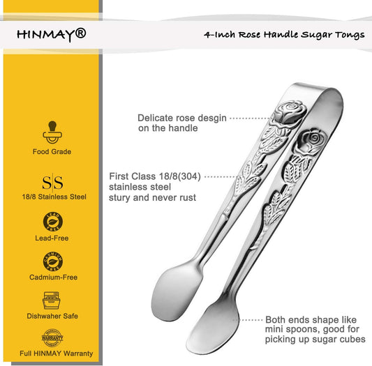 HINMAY 6PCS Mini Serving Tongs 5-Inch Small Sugar Tongs (Silver) | Tiny Stainless Steel Kitchen Tong for Appetizers, Tea Party, Coffee Bar, Desserts