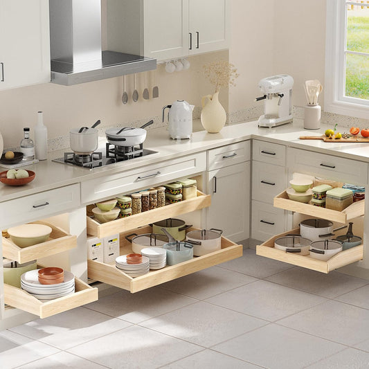 LOVMOR Single Pull Out Cabinet Organizer 28½”W x 21”D, Soft Close Slide Out Drawer Storage Shelves for Kitchen, Wood Cabinet Shelf Pull-Out Organizer Storage for Base Cabinets