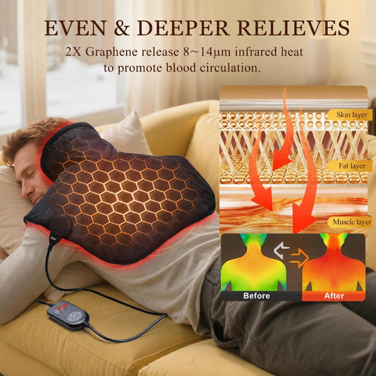2X Graphene-Infused Heating Pad for Neck and Shoulders and Back | 6X Deeper Targeted Heat Therapy for Fast Muscle Relief – 20% Heavier, 8 Heat Levels, 4H Auto Shut Off – 24" x 20" Large