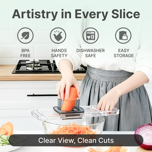 ZKIRON Mandoline Slicer for Kitchen, 6-in-1 Multifunctional Handheld Vegetable Cutter with Transparent Body & Safety Guard, Potato Slicer Cucumber Julienne Shredder, Compact Salad Prep Gadget
