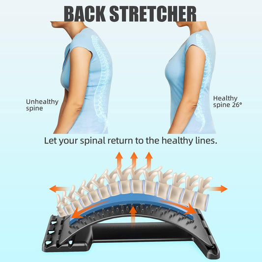 Back Stretcher for Pain Relief, Multi-Level Back Cracker Lower Back Pain Relief Device, Lumbar Support Spine Board with 3 Adjustable Settings for Bed, Chair & Car with Massager