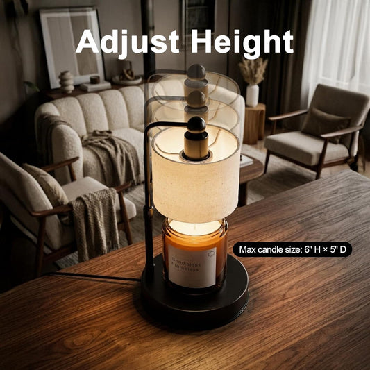 Candle Warmer Lamp with Timer, Best House Warming Gift, Height Adjustable & Dimmable Electric Candle Warmer Lamp, Includes 2 Bulbs, Birthday Gift for Women, Mom, Housewarming - Flaxen