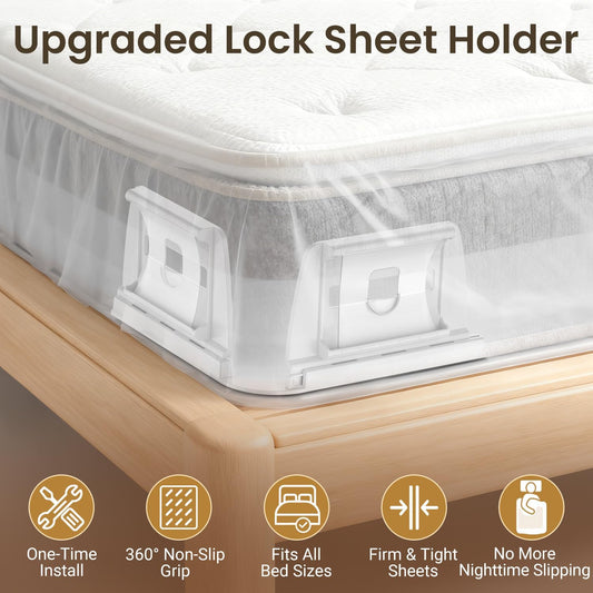 INSMART Sheet Holders - Bed Sheet Holder for Corners&Sides, Strong Elastic Sheet Straps/Grippers. Keep Sheets Firm&Tightt, No More Loose Sheets, Universal Fit and Easy Installation