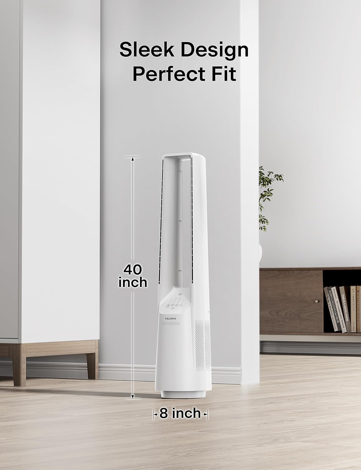 PELONIS 40" 90° Oscillation Bladeless Fan for Bedroom with Remote, White