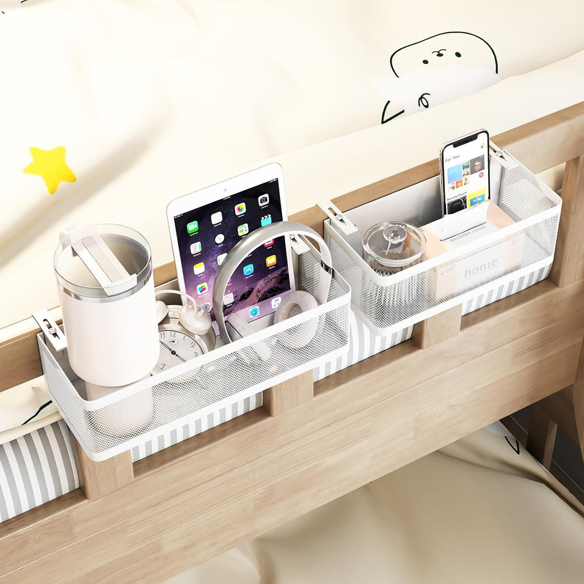 2 Pack Bedside Caddy Organizer,Bunk Bed Shelf, White