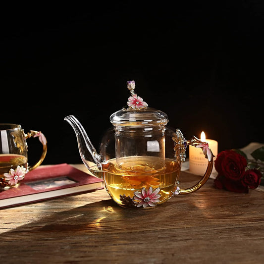 Luka Tech 35OZ Enamel Glass Flower Teapot Gifts For Women
