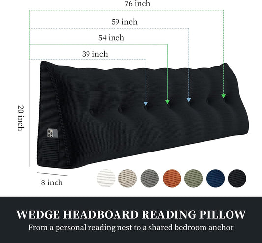 Headboard Wedge Pillows for Sitting Up in Bed Rest Adult,Triangular Upholstered Stuffed Reading Pillow for Sofa Couch Back Cushions Lumbar Body Support Dorm Bedroom(King,Corduroy Gray)