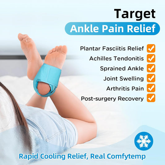 Comfytemp Ankle Ice Pack Wrap for Plantar Fasciitis, Foot Pain Relief, 1pcs | Gel Ice Packs for Injuries Reusable, FSA Eligible HSA, Hot Cold Compress for Swelling, Sprained Ankles, Men Women Gift, Blue