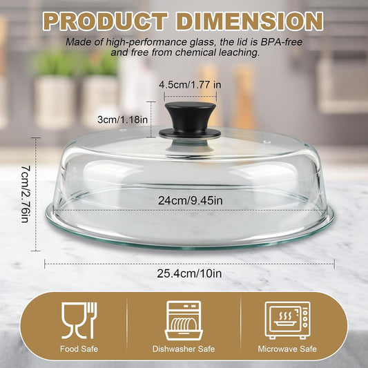 10" Glass Microwave Splatter Cover for Food, Plate Splatter Guard Lid