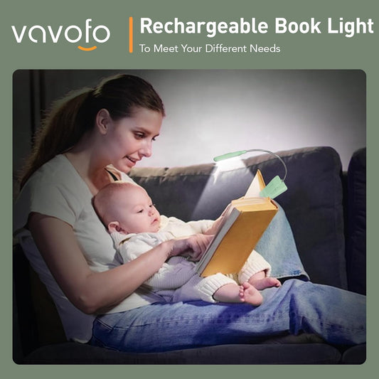 VAVOFO Rechargeable Book Light for Reading in Bed Kids, 7 LED Reading Light with 9-Level Warm Cool White Daylight, Eye Care Lamp with Power Indicator for Bookworms (Red)