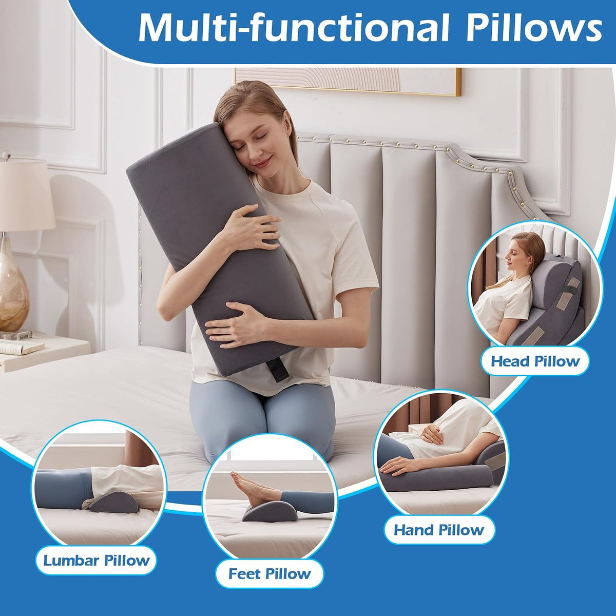 Ahpmeoa 6PCS Wedge Pillow Set for After Surgery, Sit Up Pillow, White