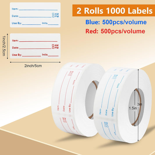1000pcs Food Labels, AIMEIKI 1 x 3 Inch Removable Date Stickers Freezer Labels for Food Containers, Easy to Write-On & No Residue (2 Rolls)