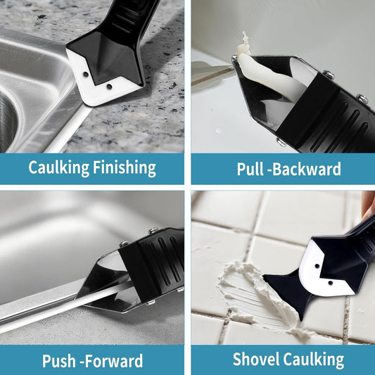 Silicone Caulking Tool Kit,Glass Glue Angle Scraper,Floor Glue Scraper, Caulk Remover Tool, Stainless Steelhead Caulk Remover and Sealant Scraper, Caulk Remover for Kitchen,Bathroom,Window,Joint,