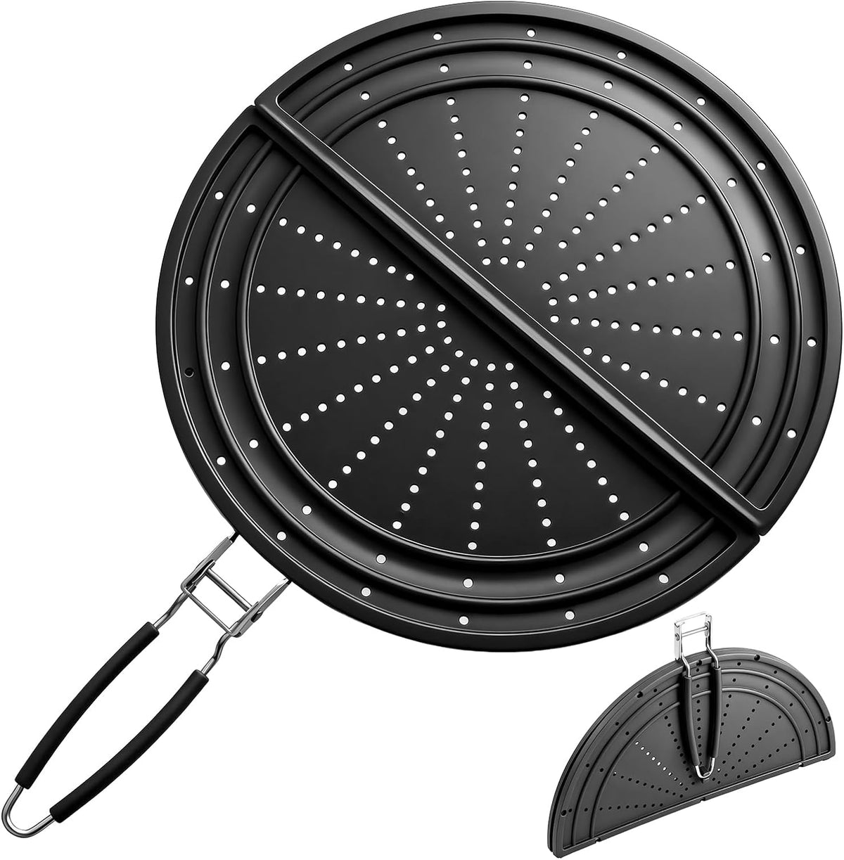 Snowyee Foldable Silicone Splatter Screen for Frying Pan, 13 Inch, Black