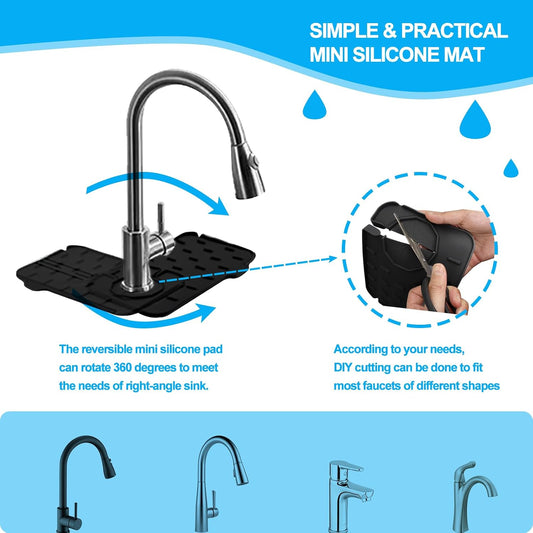 2 Pieces Kitchen Sink Splash Guard 8.3" Mini Sink Faucet Mat Faucet Handle Drip Catcher Tray Mat in Gray Faucet Draining Mat for Soap Sponge Placement Sink Protectors for Kitchen & Bathroom