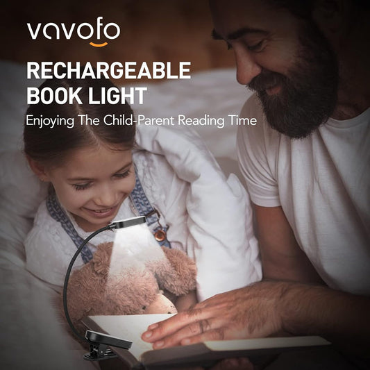 VAVOFO Rechargeable Book Light, 14 LEDs Eye Care Clip On Amber Reading Light for Bookworms Reading in Bed with 9 Colors 9 Brightness (White-Black)