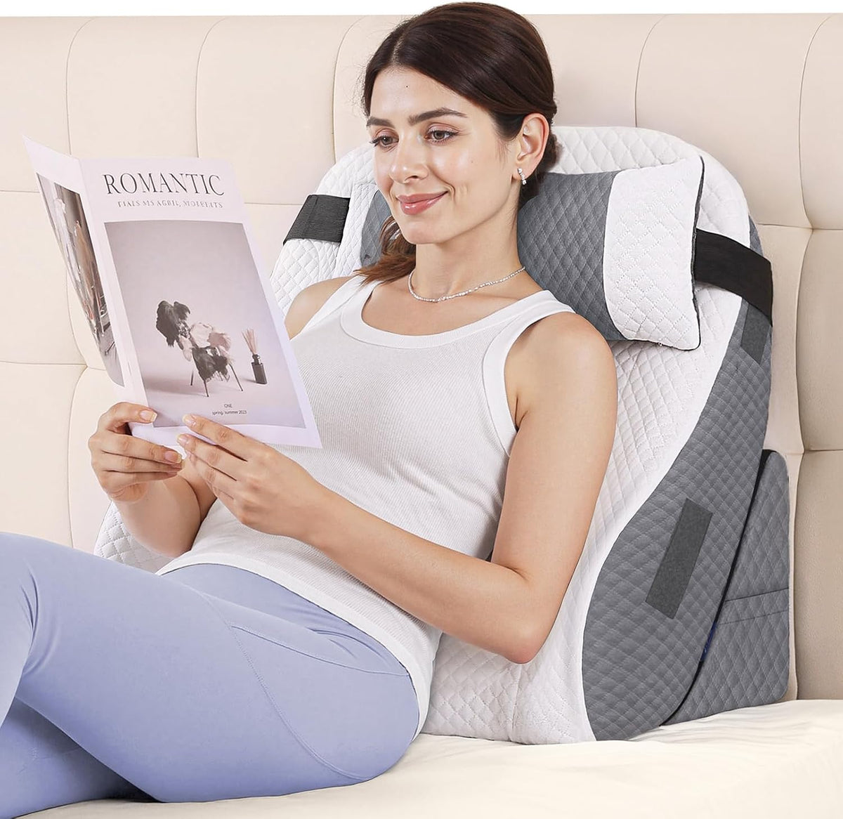 ZIKEE Adjustable Wedge Pillow Headboard Set for Sleeping & After Surgery, Ergonomic Reading Pillow for Sitting in Bed, Bed Wedge with Premium Memory Foam for Back Pain Relief & Support, Leg Elevation