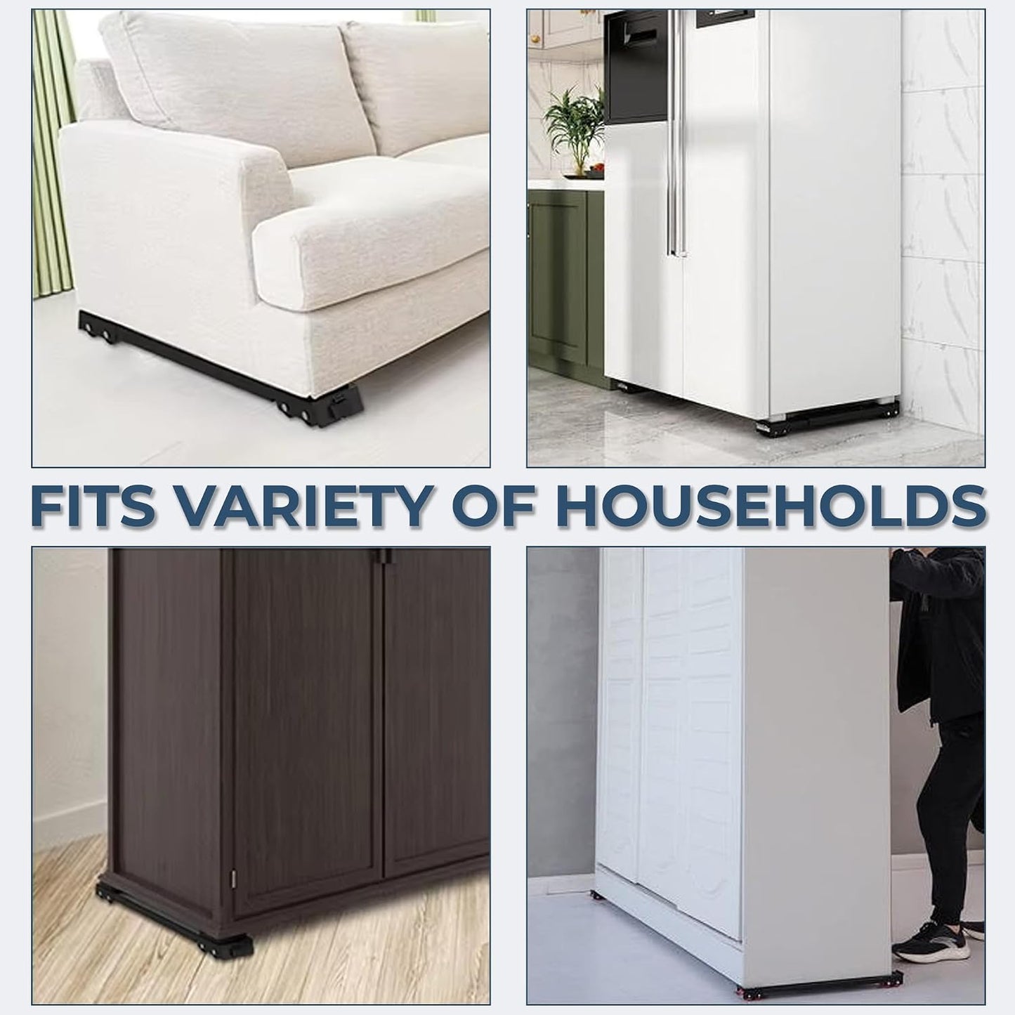 Heavy Duty Appliance Rollers and Furniture Movers with Complimentary Lifter Tool - Adjustable Expandable Base, Solid Wheels for Washers, Dryers, Refrigerators & Heavy Furniture - 1100 lb Capacity