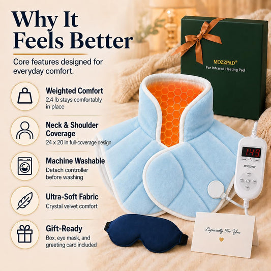 Weighted Heating Pad for Neck and Shoulders and Back, 2.4 lb Neck and Shoulder Heating Pad Wrap, Heated Neck Wrap for Upper Back, Tourmaline-Infused Fill, Auto Shut Off, Machine Washable Gift Set