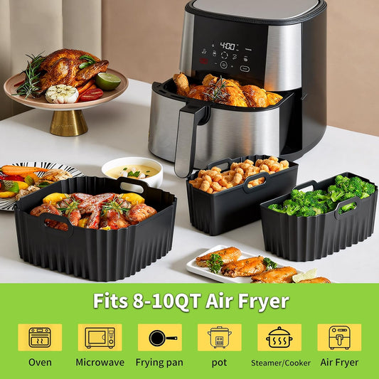 Air Fryer Silicone Liners Square for Chefman 8QT Air Fryer 3 Pack Reusable